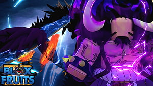 Blox Fruits Dragon Fruit Transformation with Purple Aura and Lightning Effects HD wallpaper
