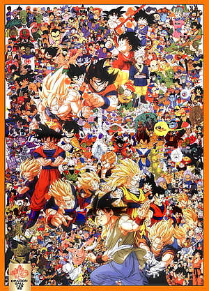 Dragon Ball Z Complete Character Collection Poster Featuring Goku, Vegeta, and Super Saiyan Forms HD phone wallpaper