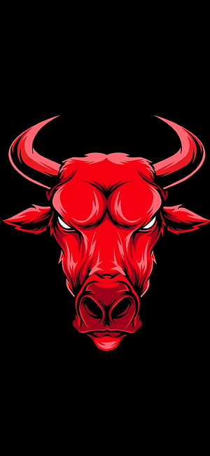 Aggressive Red Bull Head Illustration on Black Background HD phone wallpaper