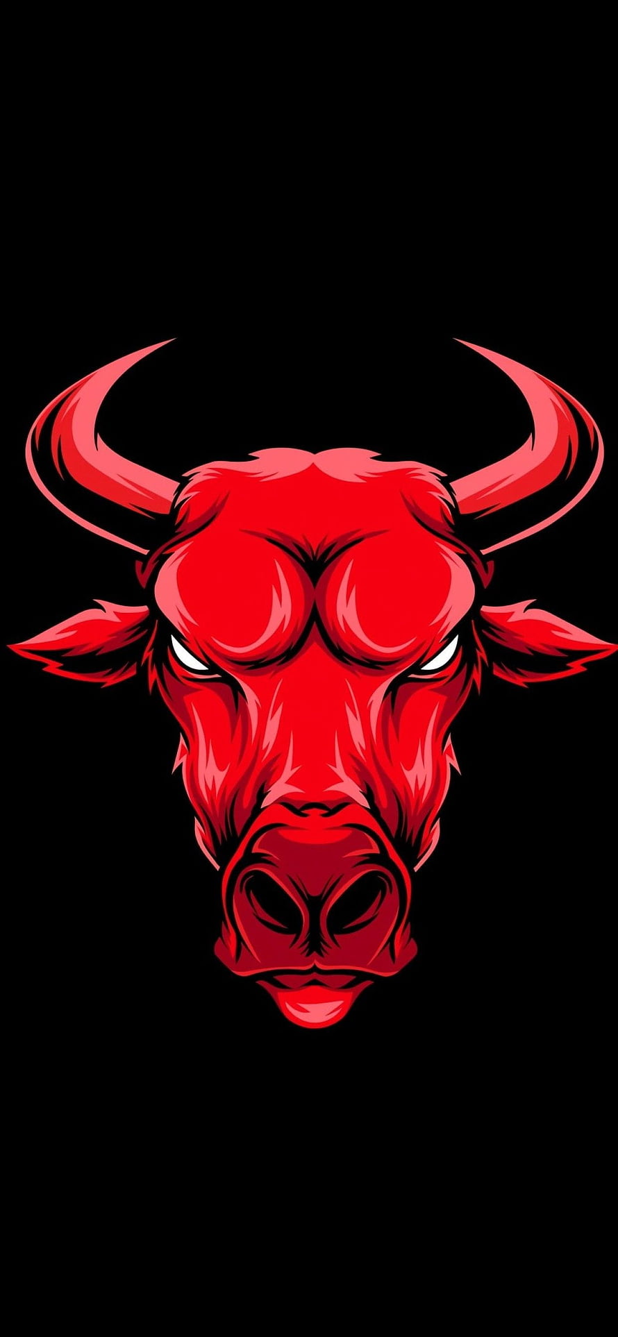 Aggressive Red Bull Head Illustration on Black Background HD phone wallpaper