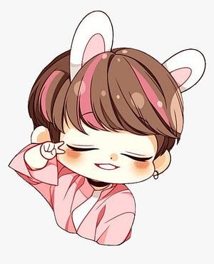 Chibi Jungkook from BTS Wearing Rabbit Ears and a Pink Hoodie HD phone wallpaper