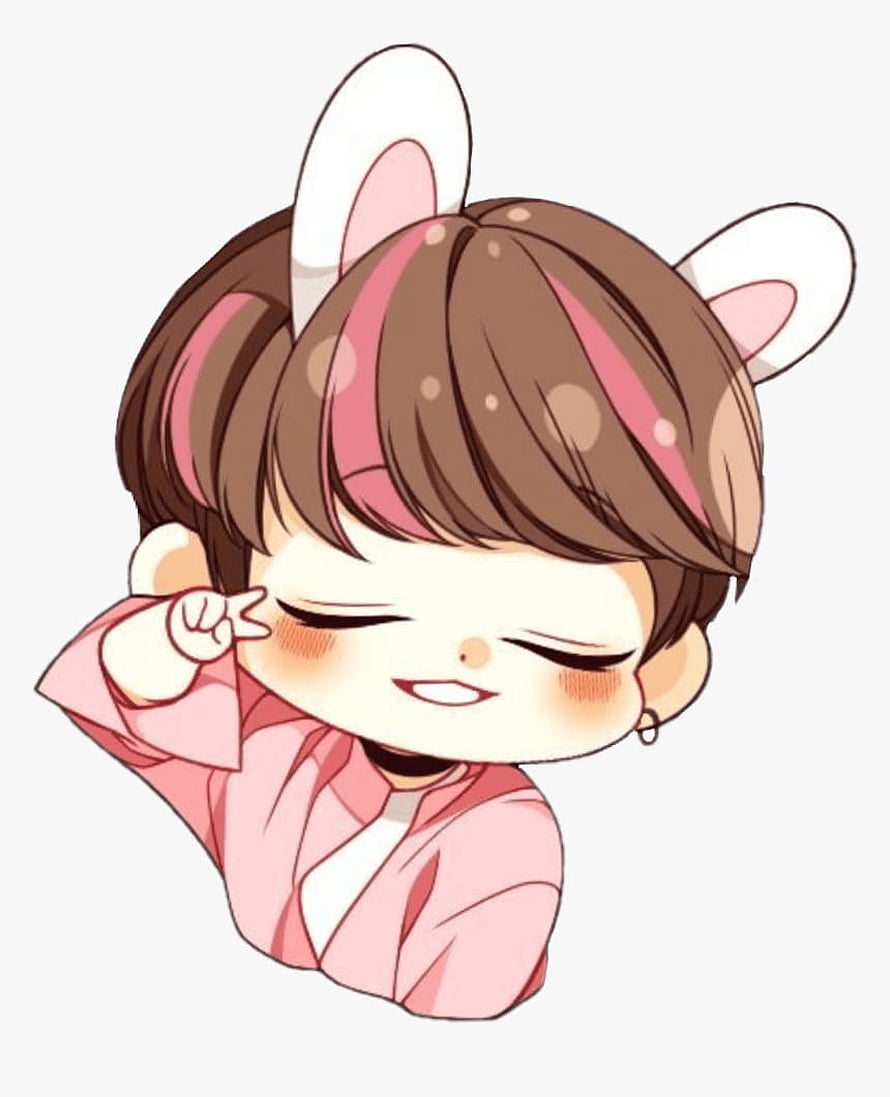 Chibi Jungkook from BTS Wearing Rabbit Ears and a Pink Hoodie HD phone wallpaper