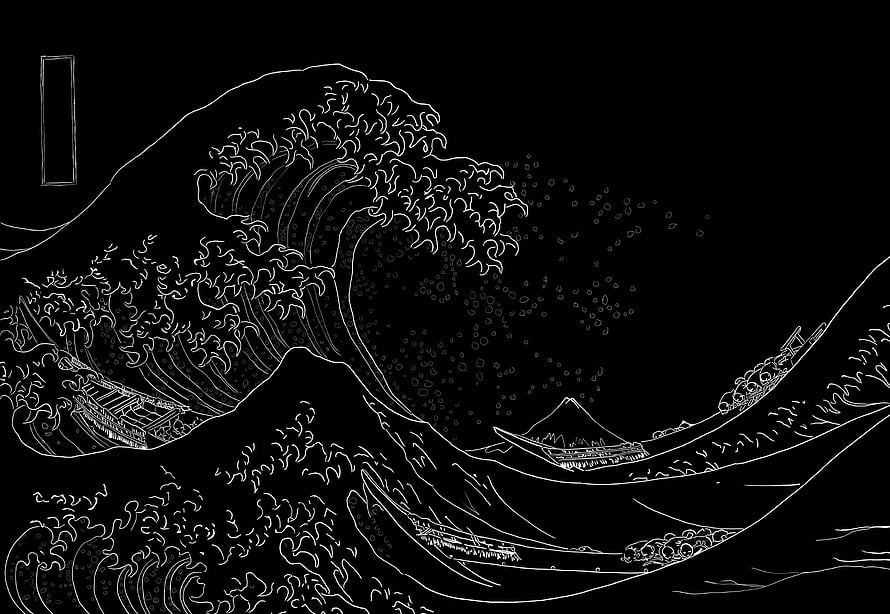 The Great Wave off Kanagawa Line Art Wallpaper HD wallpaper