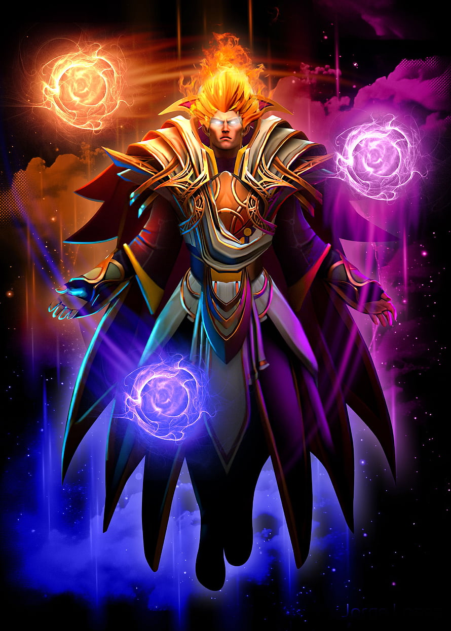 Mighty warrior with flaming hair and magical energy orbs in fantasy armor HD phone wallpaper
