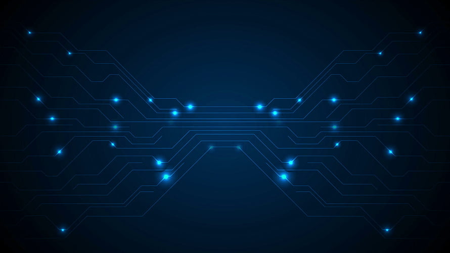Dark Blue Circuit Board Technology Background with Glowing Nodes and Traces HD wallpaper