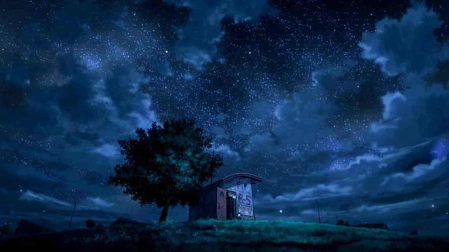 Lone Tree and Bus Stop Under a Starry Night Sky HD wallpaper