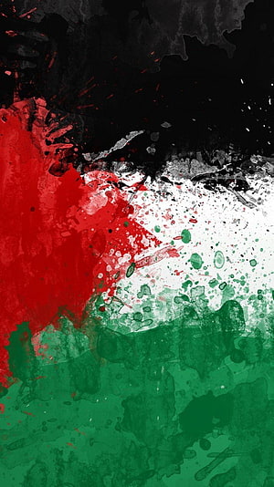Abstract Watercolor Palestine Flag with Bold Red Green and Black Ink Splatter Design HD phone wallpaper