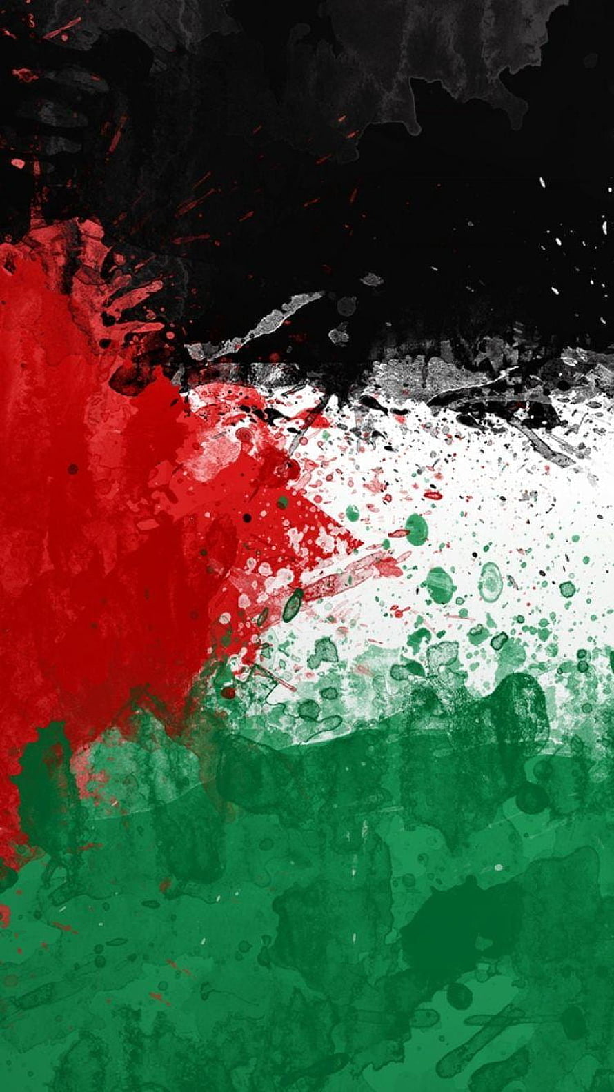 Abstract Watercolor Palestine Flag with Bold Red Green and Black Ink Splatter Design HD phone wallpaper
