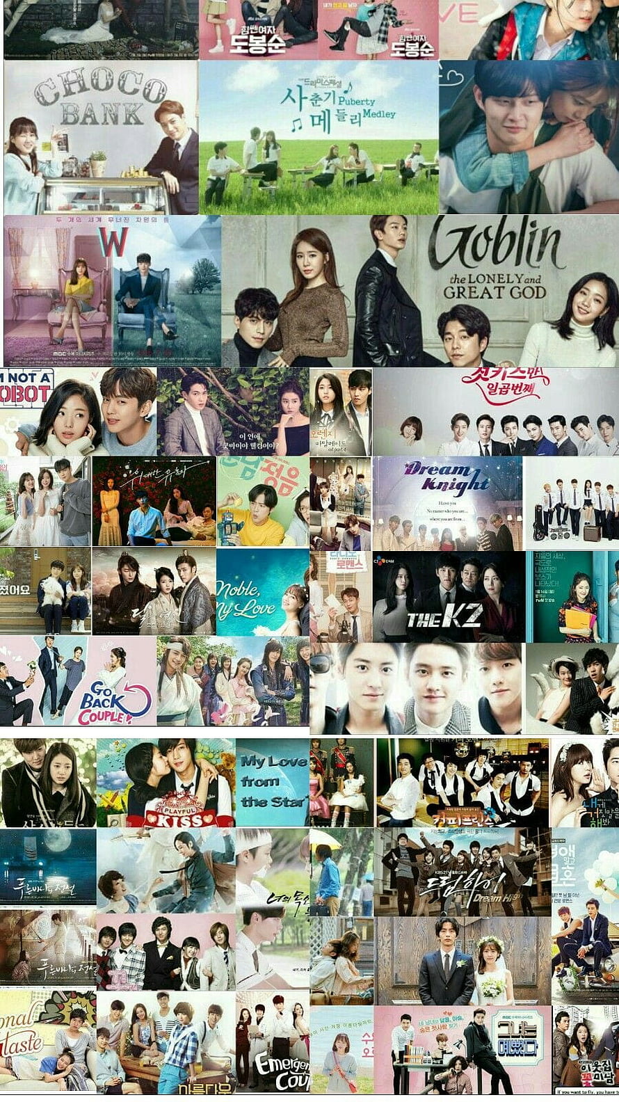 Korean Drama Poster Collage Featuring Goblin, W, Choco Bank, and Dream Knight HD phone wallpaper