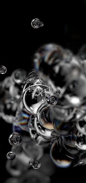 Abstract Macro Photography of Clear Water Bubbles and Droplets Floating Against a Dark Black Background HD phone wallpaper