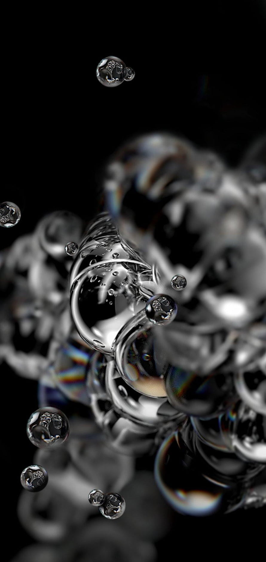 Abstract Macro Photography of Clear Water Bubbles and Droplets Floating Against a Dark Black Background HD phone wallpaper