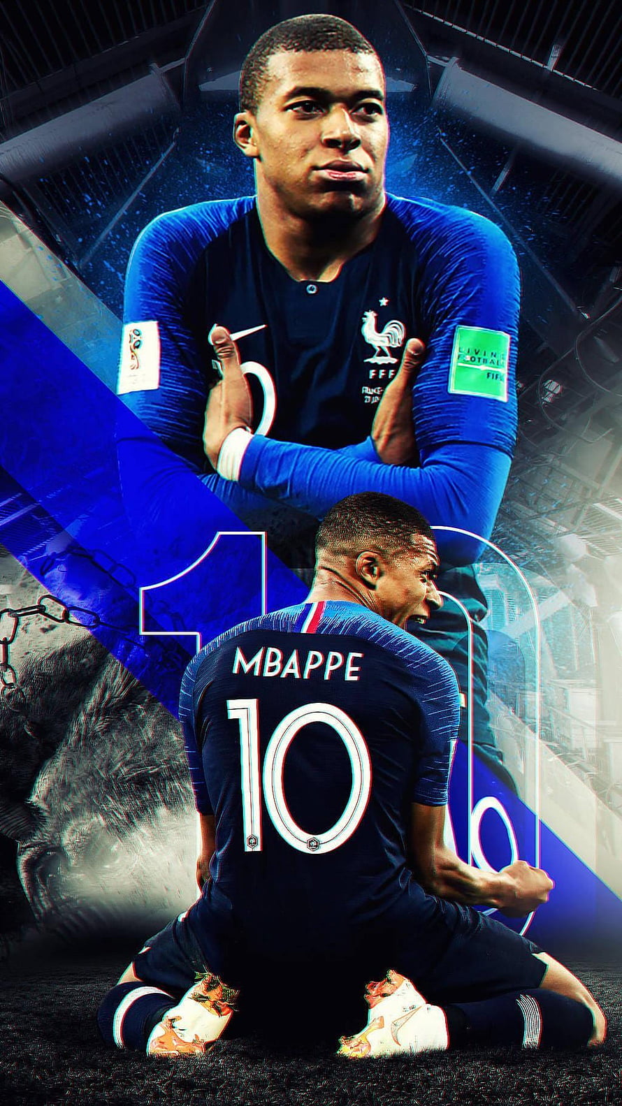 Kylian Mbappe France National Team Soccer Player Number 10 Blue Jersey Wallpaper HD phone wallpaper