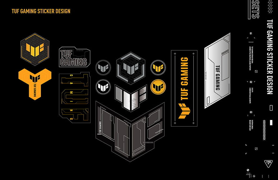 TUF Gaming Sticker Design Set with Yellow and Black Logos HD wallpaper