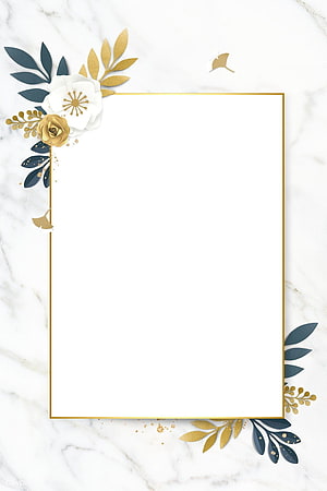 Elegant Gold and Navy Floral Paper Cut Design on White Marble Background HD phone wallpaper