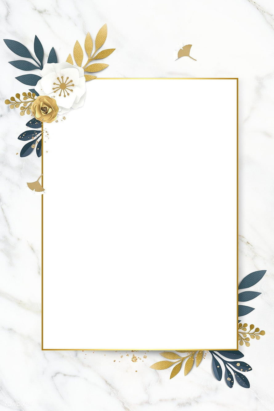 Elegant Gold and Navy Floral Paper Cut Design on White Marble Background HD phone wallpaper