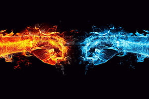 Fire and Ice Elemental Fist Clash Abstract Digital Art Wallpaper HD wallpaper