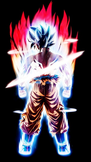 Goku Ultra Instinct Anime Character with Fiery Aura and Glowing Energy HD phone wallpaper