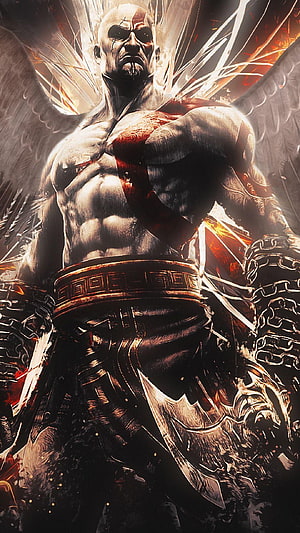 Kratos God of War Spartan Warrior with Wings and Blades in Dramatic Fantasy Art HD phone wallpaper