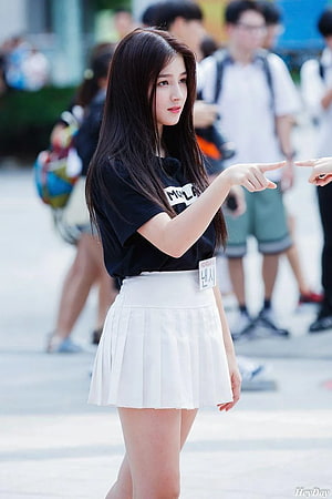 Nancy from MAMAMOO in Black T-Shirt and White Pleated Skirt HD phone wallpaper