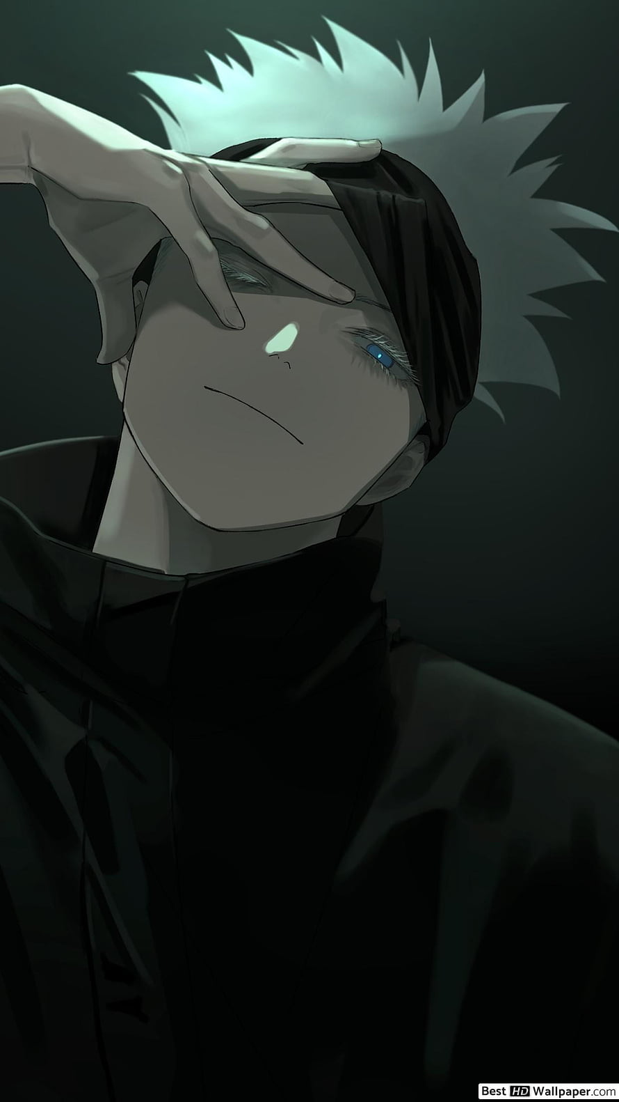 Satoru Gojo from Jujutsu Kaisen in a moody dark portrait with hand over face HD phone wallpaper