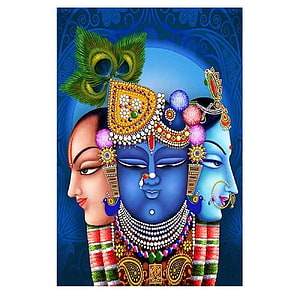 Blue Lord Krishna with Radha and Sita Peacock Feather Crown Indian Deity Art HD phone wallpaper