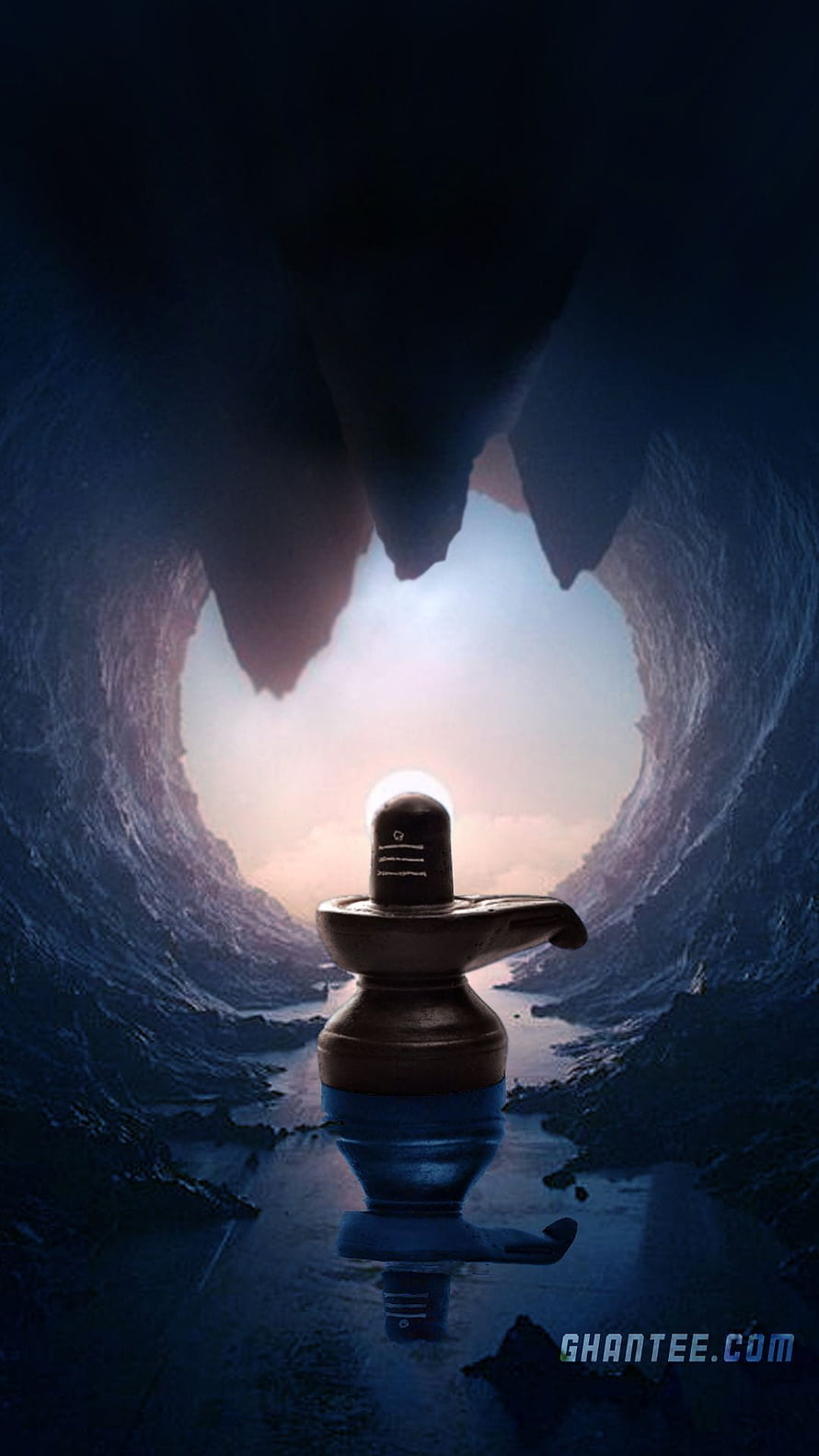 Illuminated Shivling Silhouette in a Majestic Cave Opening at Dawn HD phone wallpaper