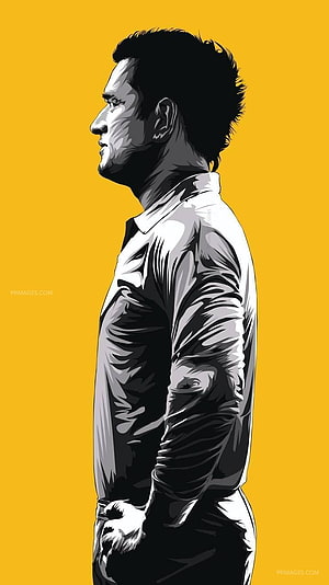 MS Dhoni Side Profile Illustration in Black and White on Yellow Background HD phone wallpaper