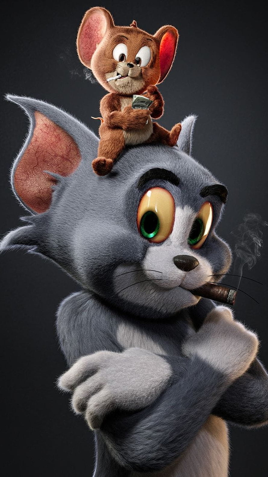 Tom and Jerry 3D Realistic Artwork with Cigars and Money HD phone wallpaper
