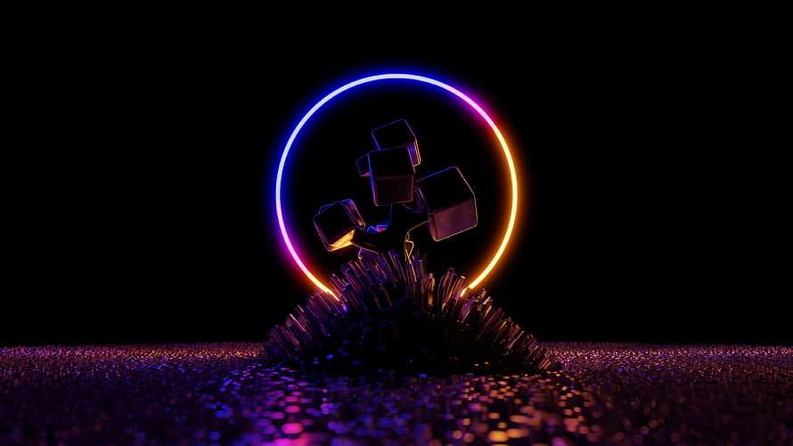 Neon Ring and Crystal Tree 3D Render on Dark Background HD wallpaper