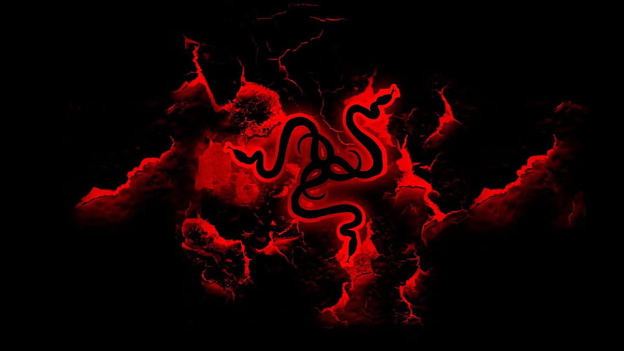 Razer Triple Snake Logo Glowing in Red Smoke and Lightning on Black Background HD wallpaper
