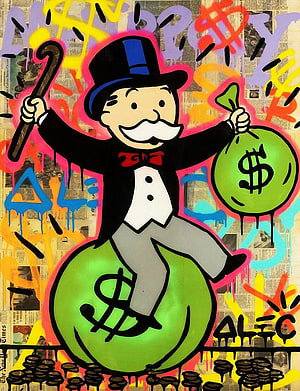 Alec Monopoly Street Art: Monopoly Man on Money Bags with Graffiti Background, Alec Monopoly Computer posted by Ryan Walker, monopoly man HD phone wallpaper
