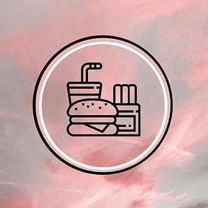 Minimalist Fast Food Line Art Icon on Soft Pink Cloudy Sky Background HD phone wallpaper