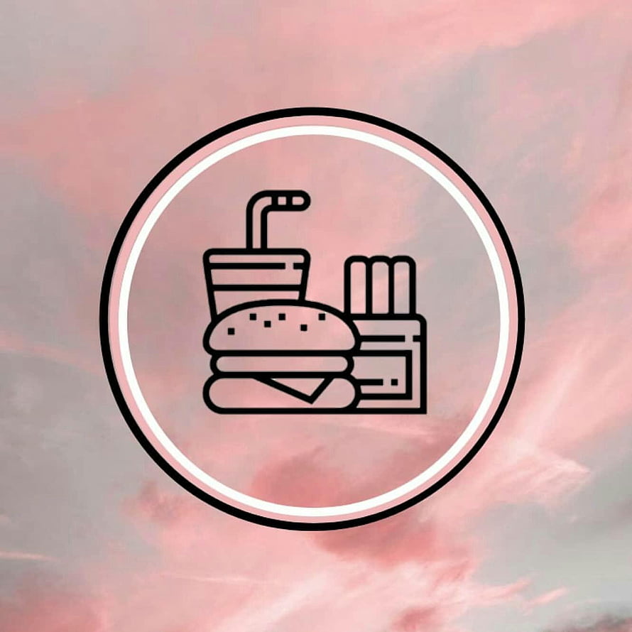 Minimalist Fast Food Line Art Icon on Soft Pink Cloudy Sky Background HD phone wallpaper