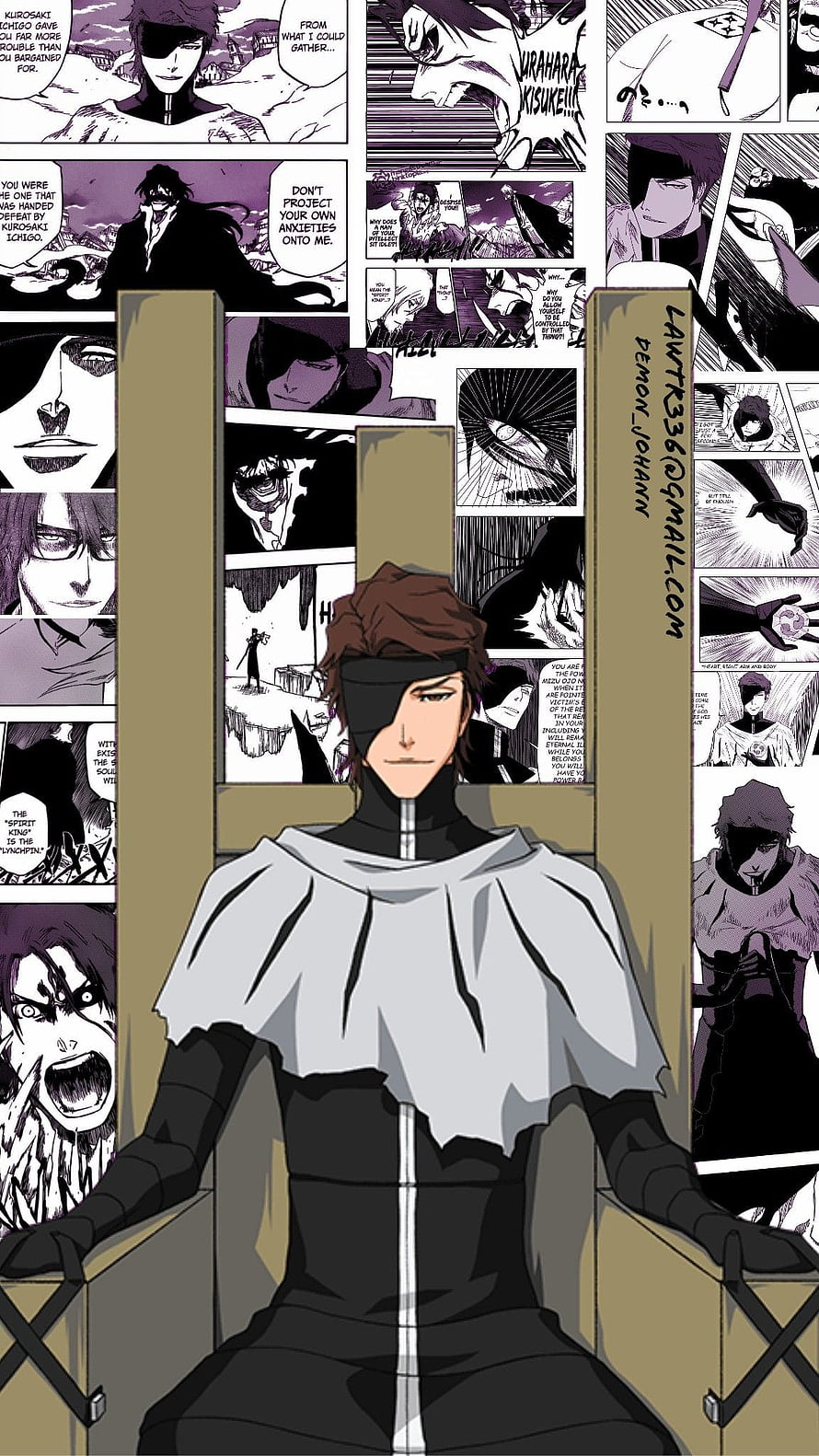 Sousuke Aizen Bleach Anime Character Portrait with Manga Panel Background HD phone wallpaper