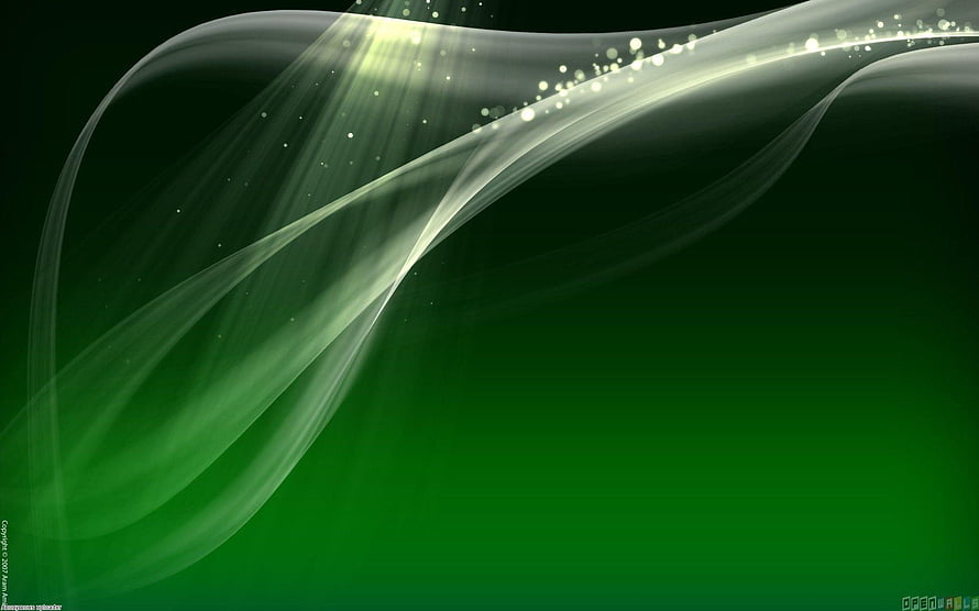Elegant Green Abstract Waves with Light Rays and Bokeh Particles HD wallpaper
