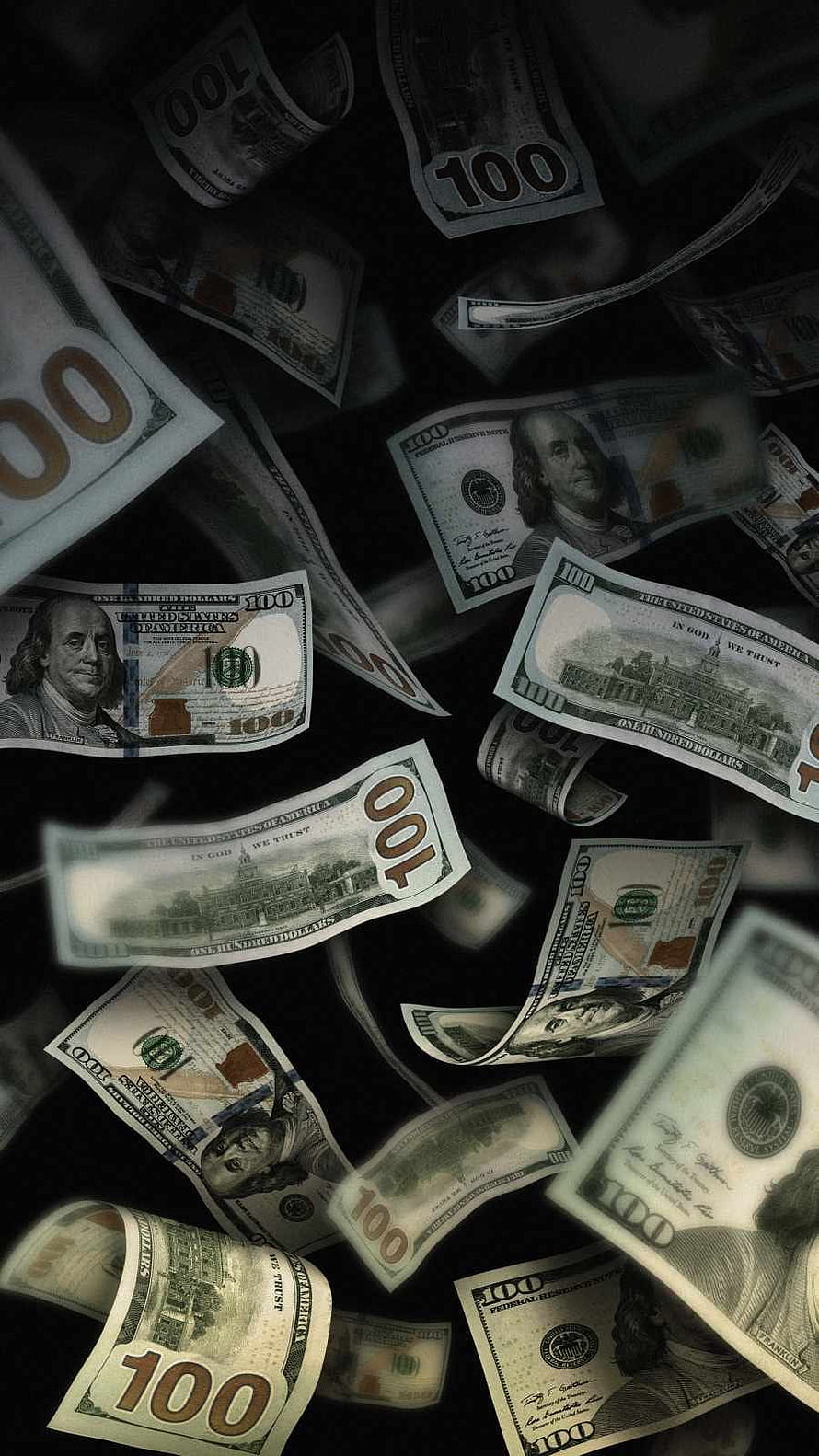 Falling One Hundred Dollar Bills Against Dark Background HD phone wallpaper