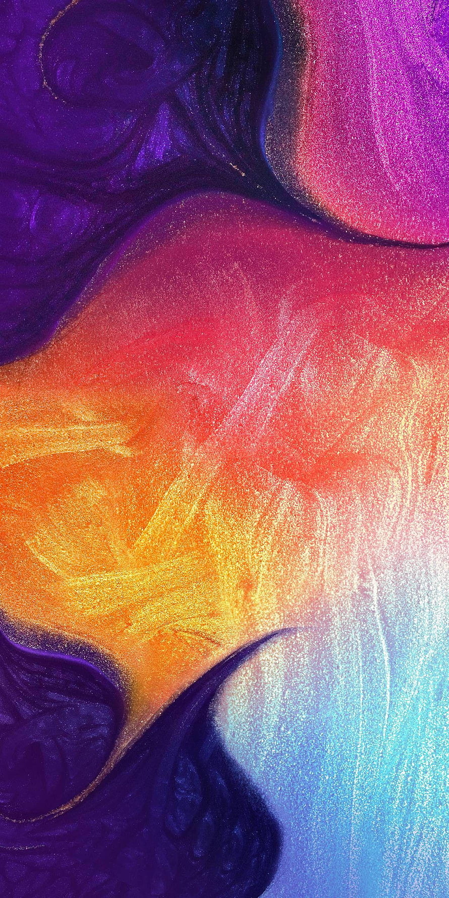Vibrant Abstract Fluid Art with Swirling Purple, Orange, and Blue Hues HD phone wallpaper