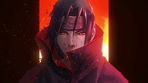 Itachi Uchiha Anime Character Portrait With Red Eyes And Akatsuki Cloak HD wallpaper