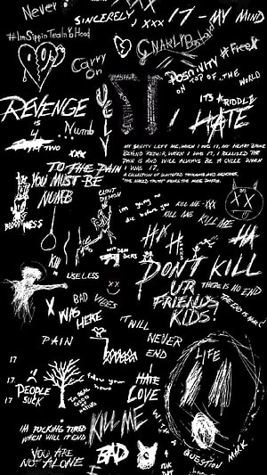 Black and White Grunge Aesthetic Wallpaper with Chaotic Handwritten Text and Doodles HD phone wallpaper