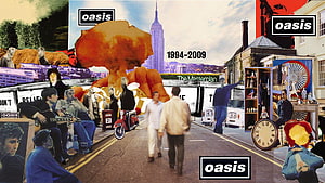 Oasis 1994-2009 Collage with Nuclear Explosion and Empire State Building HD wallpaper
