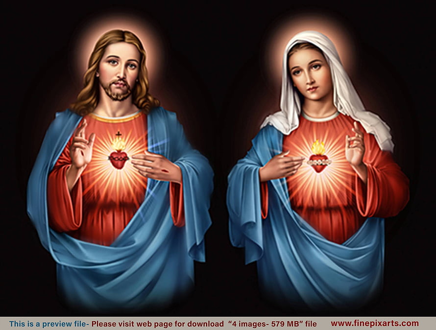 Sacred Heart of Jesus and Immaculate Heart of Mary Religious Art HD wallpaper