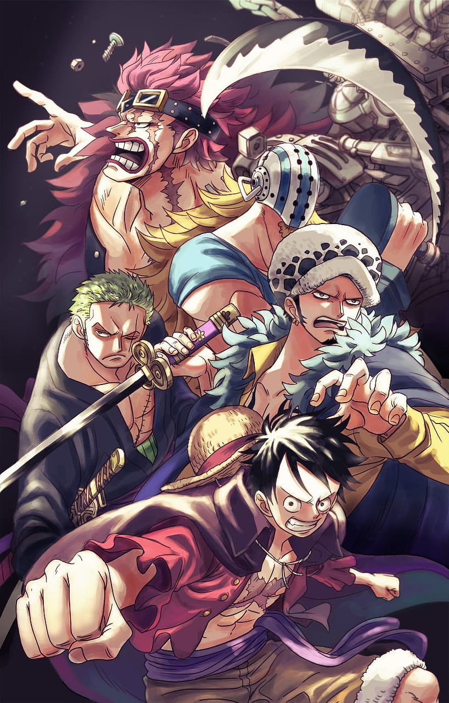 One Piece Straw Hat Crew and Allies Dynamic Action Illustration HD phone wallpaper