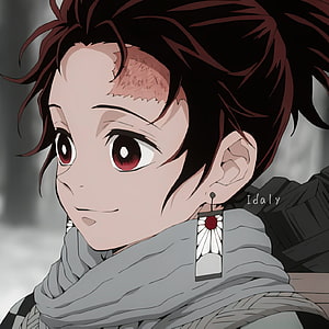 Tanjiro Kamado Demon Slayer Anime Portrait with Scar and Earring HD phone wallpaper
