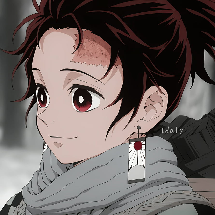 Tanjiro Kamado Demon Slayer Anime Portrait with Scar and Earring HD phone wallpaper