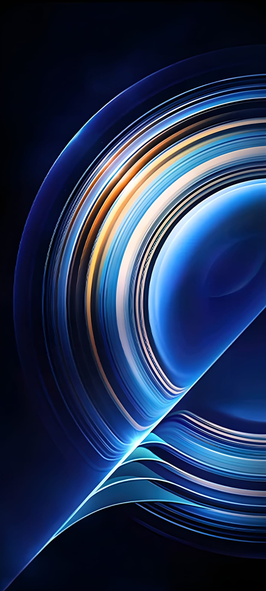 Redmi K50 Pro Abstract Blue and Gold Flowing Light Ribbons on Dark Background HD phone wallpaper