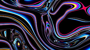 Abstract Liquid Metal Waves With Neon Rainbow Gradients On Black Background HD wallpaper