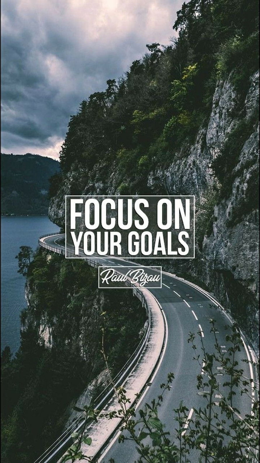 Winding Mountain Road Beside Lake With Motivational Quote Wallpaper HD phone wallpaper