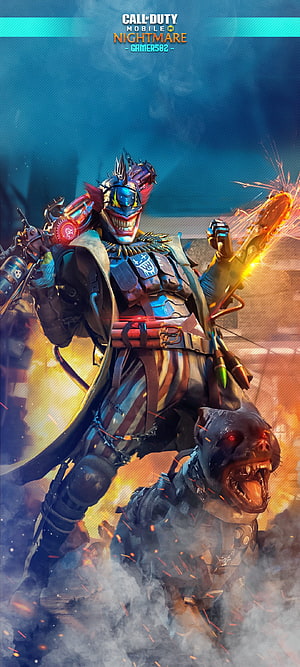 Call of Duty Mobile Nightmare Event Character with Combat Dog and Chainsaw HD phone wallpaper