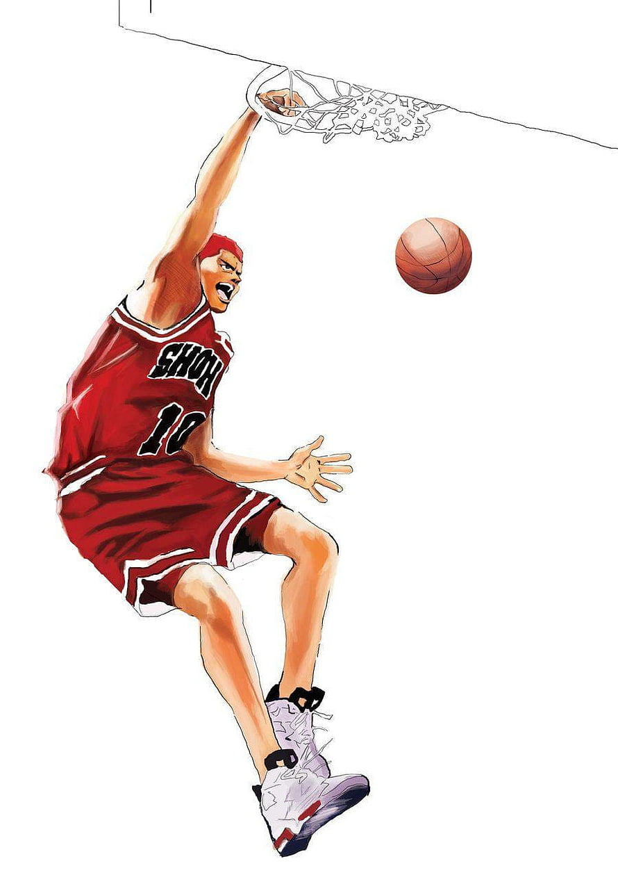 Sakuragi Hanamichi Slam Dunk Anime Basketball Player Dribbling Action Illustration HD phone wallpaper
