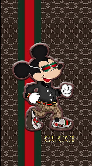 Mickey Mouse in Gucci Streetwear with Sunglasses and Floral Sneakers HD phone wallpaper